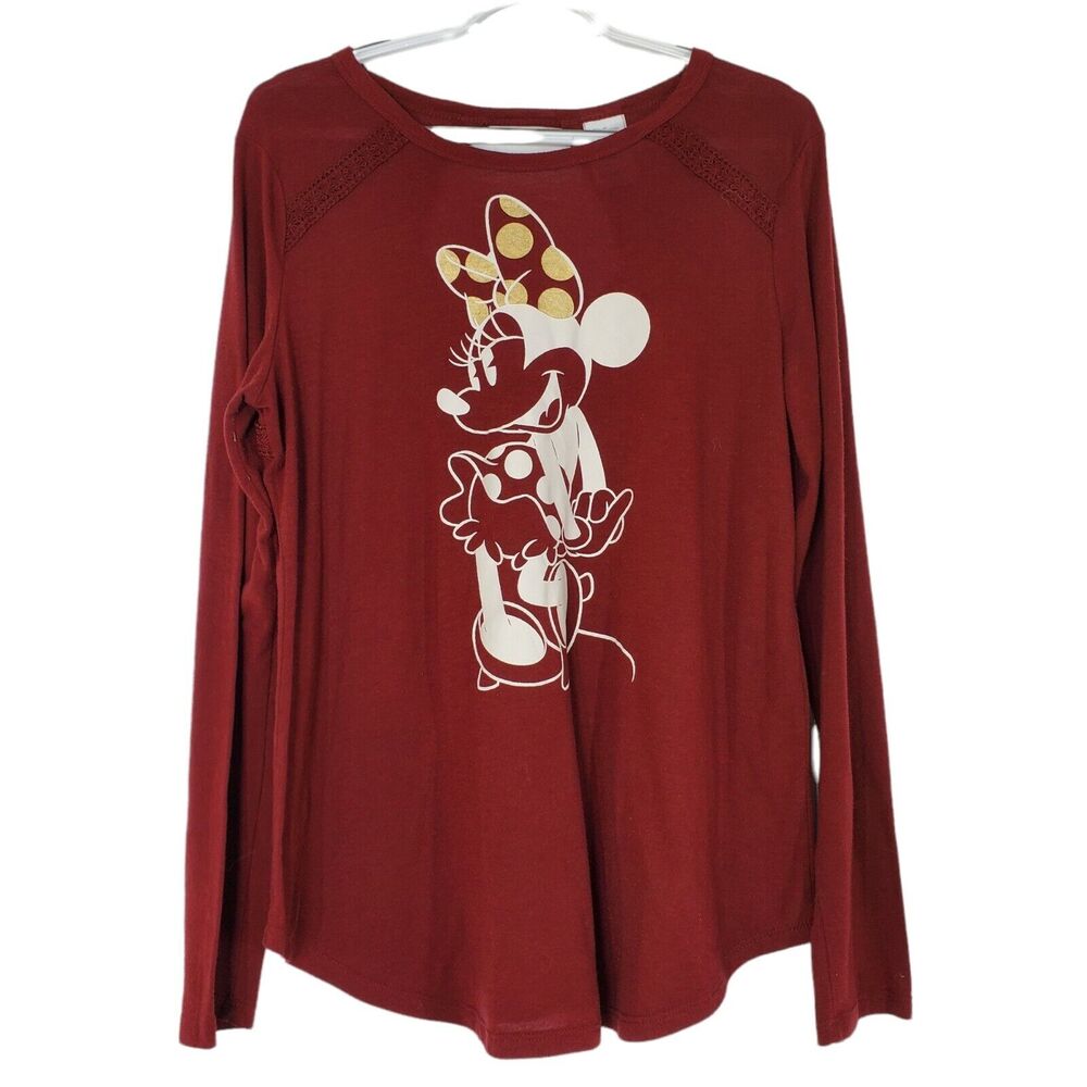 Disney Minnie Mouse Womens Knit Pullover Top Juniors XL Cut Out Back Long Sleeve